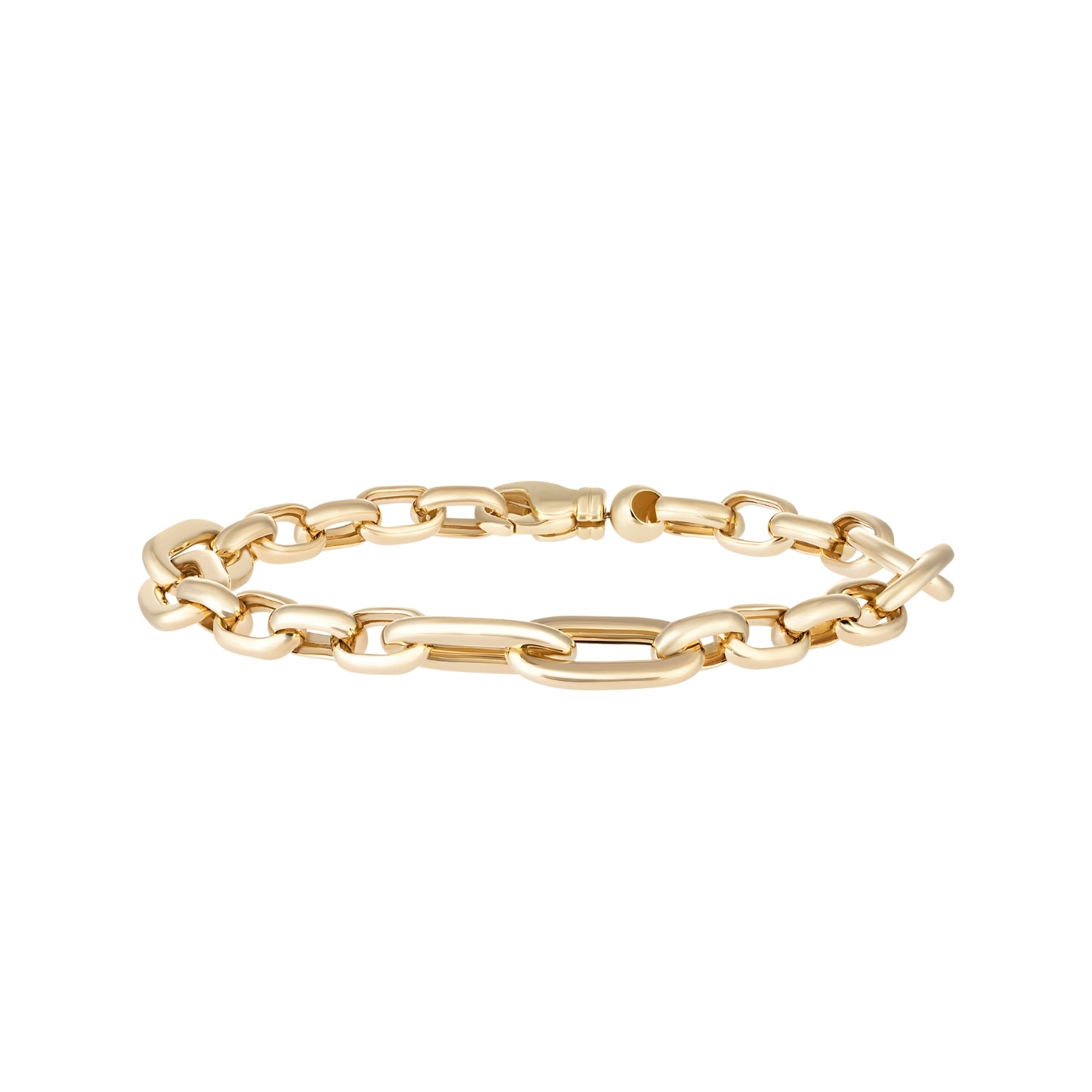 Gold chain bracelet on a white background