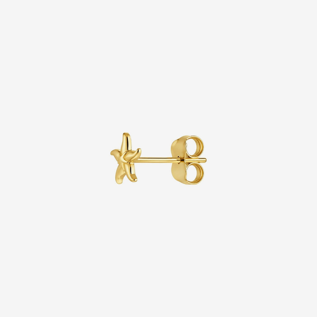Single Starfish Stud Earring in 14K Yellow Gold, view 2, gray background | JJ Jewelry Miami