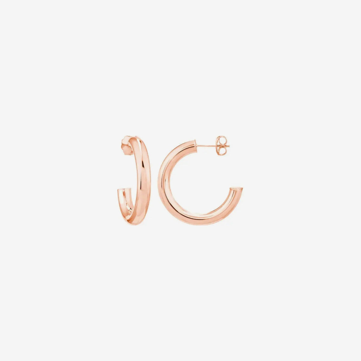 Small Classic Hoop Earrings in 14K Rose Gold, gray background | JJ Jewelry Miami