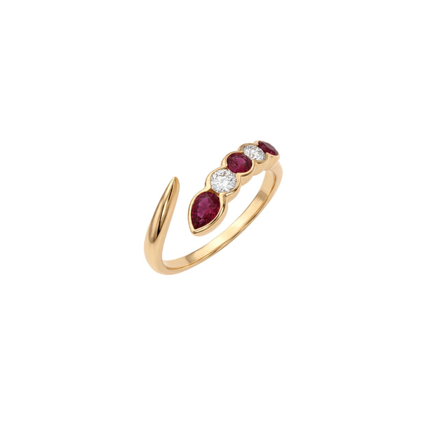 Snake Ruby and Diamond Wrap Ring in 14K Yellow Gold