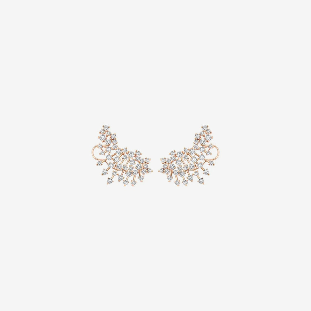 Sparkle Diamond Ear Crawlers in 18K Rose Gold, gray background | JJ Jewelry Miami