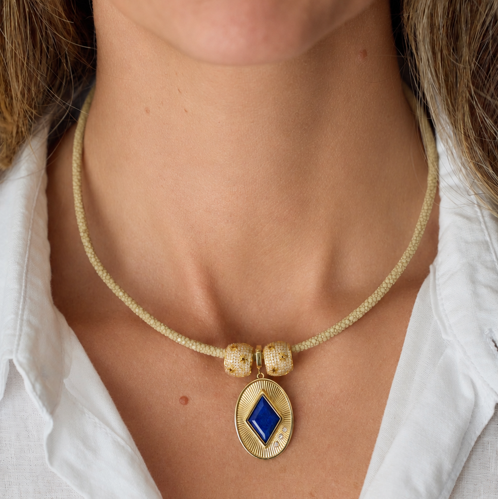 Stingray Cord Necklace with Silver Clasp, view 7 | JJ Jewelry Miami