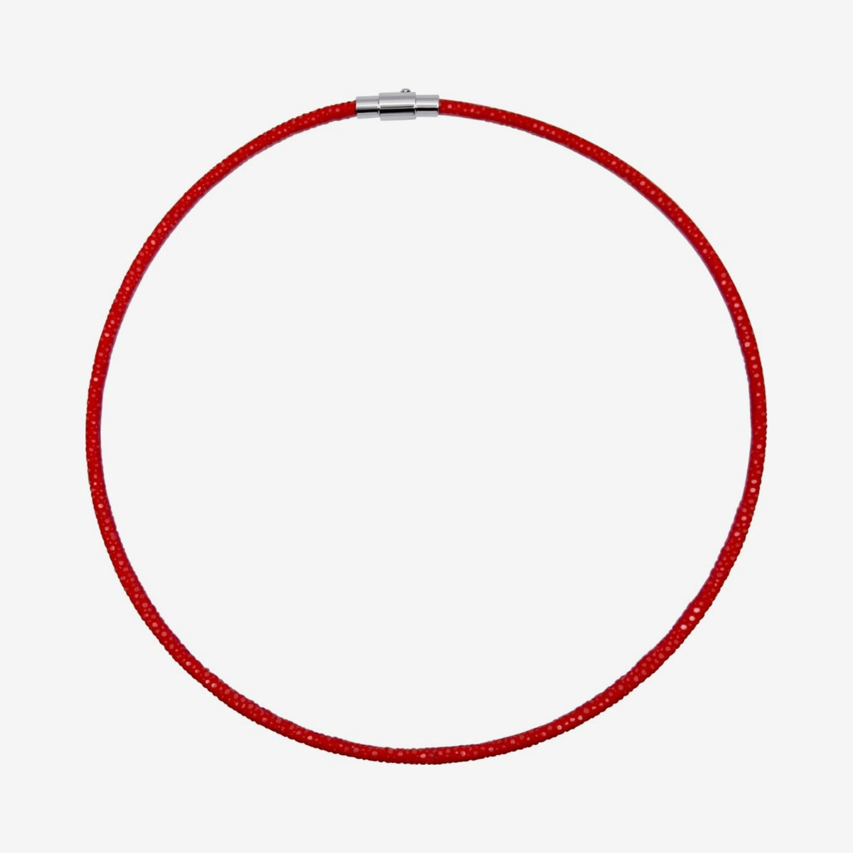 Stingray Cord Necklace with Silver Clasp, Red, gray background | JJ Jewelry Miami
