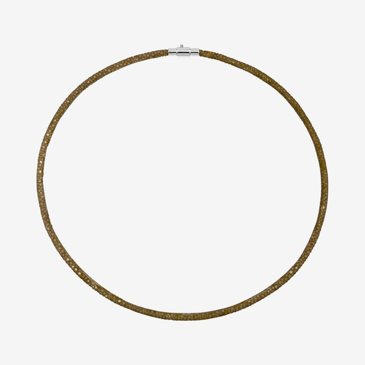 Stingray Cord Necklace with Silver Clasp, Beige 15 in, gray background | JJ Jewelry Miami