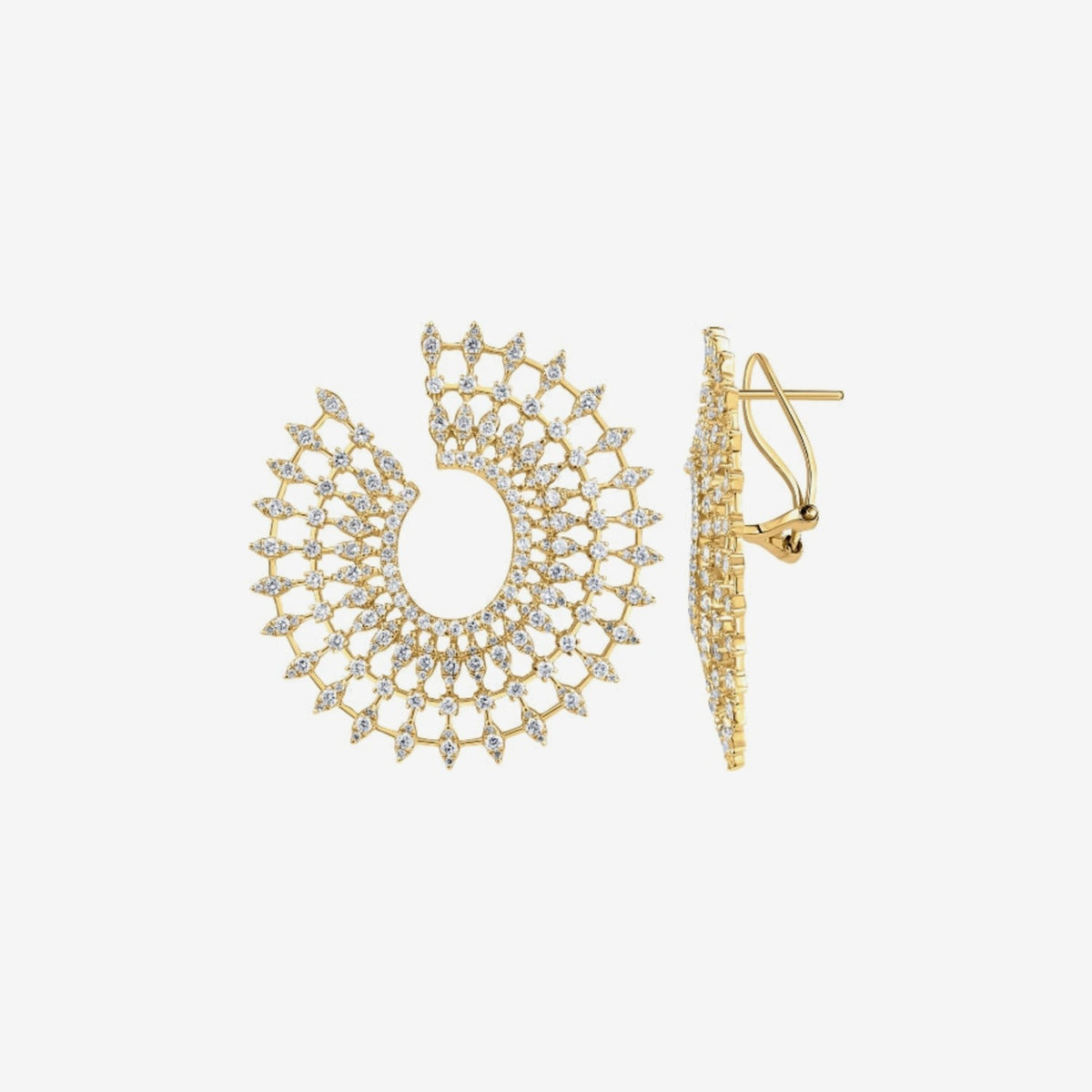 Sunbeam Garland Diamond Earrings in 18K Yellow Gold, gray background | JJ Jewelry Miami