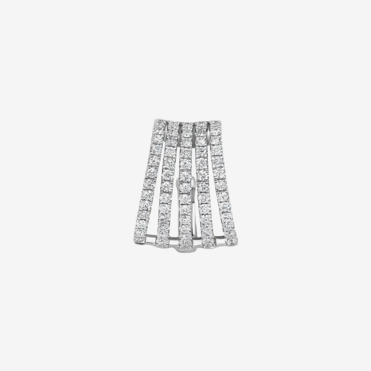 Tapered Five-Row Diamond Ear Cuff in 18K White Gold, gray background | JJ Jewelry Miami