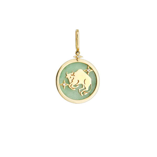Taurus Zodiac Green Quartz and Diamond Pendant | JJ Jewelry