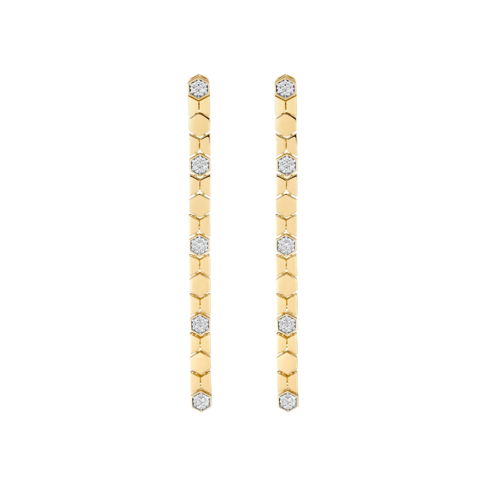 Pavé Diamond Honeycomb Link Drop Earrings in 18K Yellow Gold