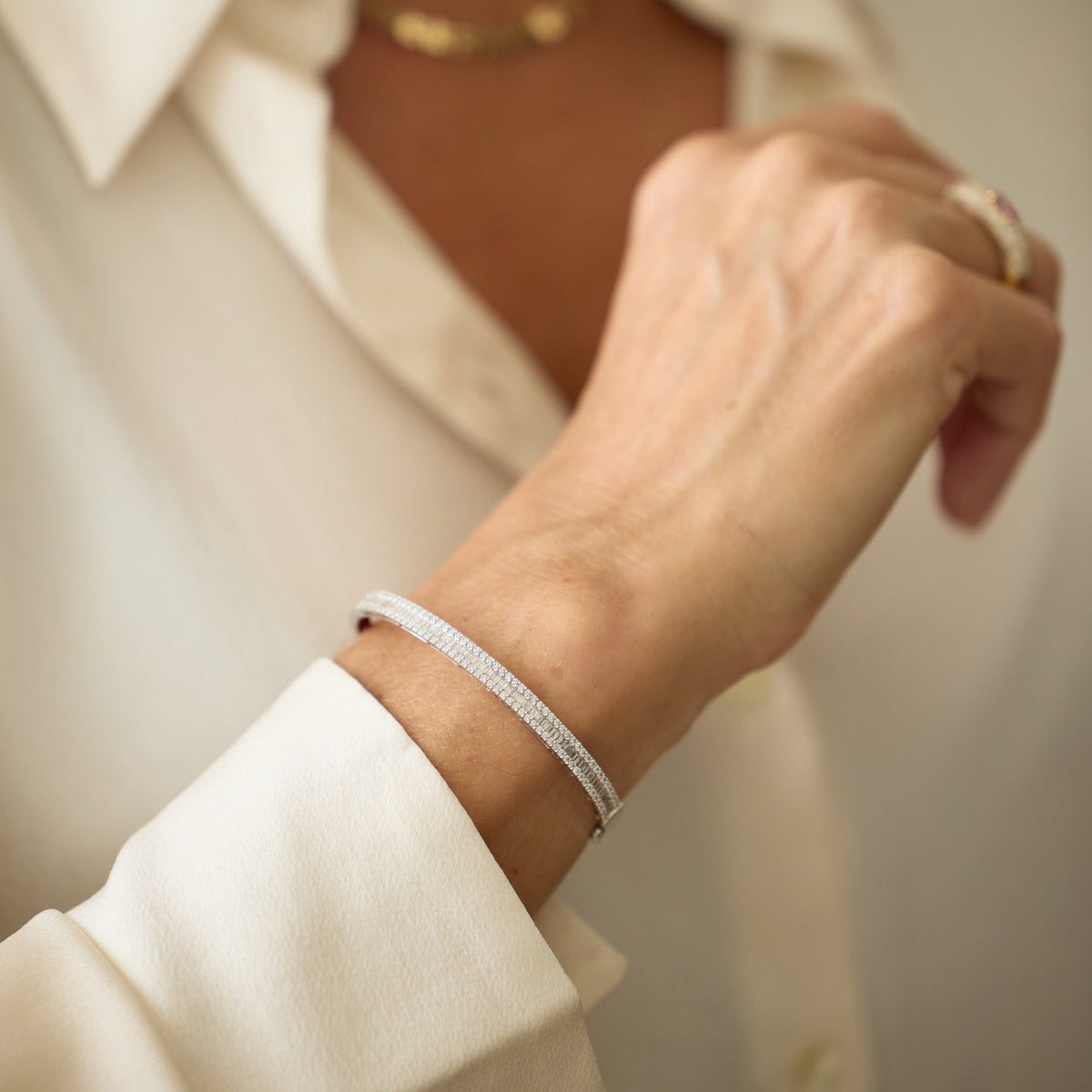 Three Row Diamond Bangle Bracelet