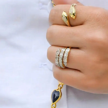 Three Rows Snake Diamond Ring Princess Jewelry Shop