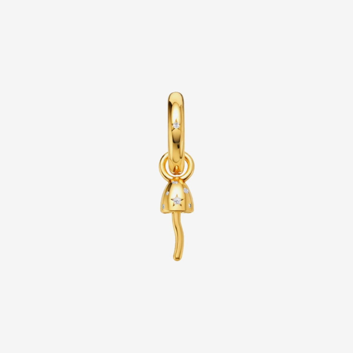 Tiny Mushroom Black Diamond Charm in 18K Yellow Gold by Alessa Rocks, gray background | JJ Jewelry Miami