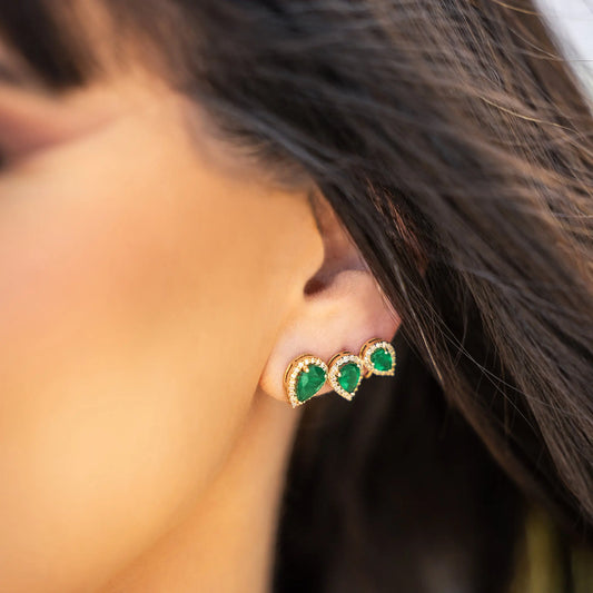 Triple Pear Emerald & Diamonds Earrings Princess Jewelry Shop