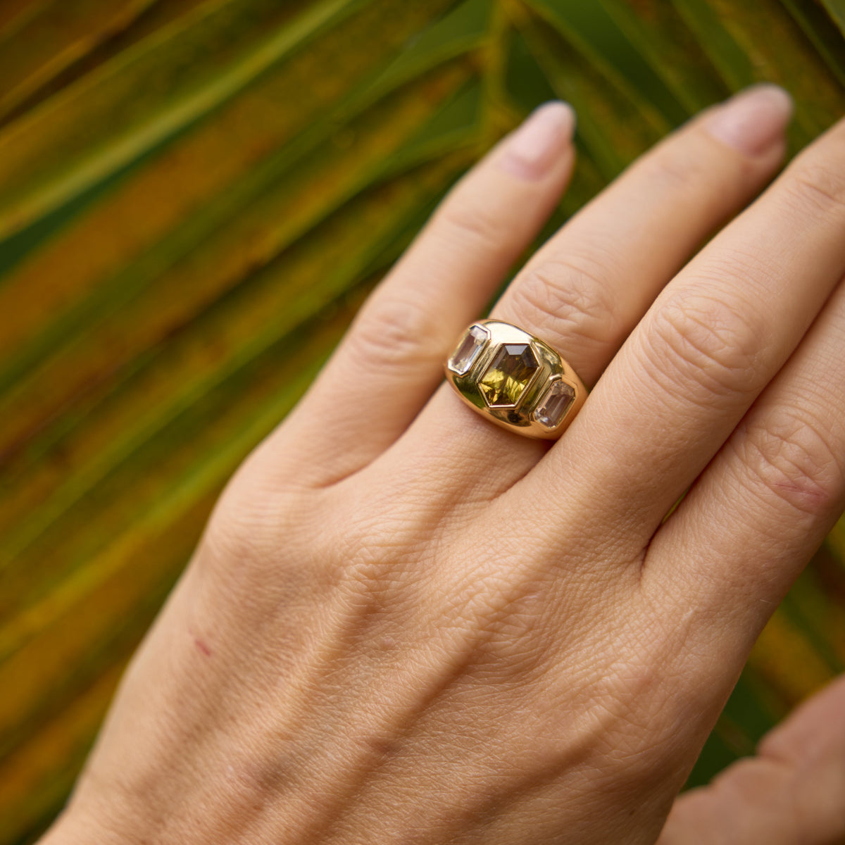Triple Yellow Sapphire Geometric Cocktail Ring in 18K Yellow Gold