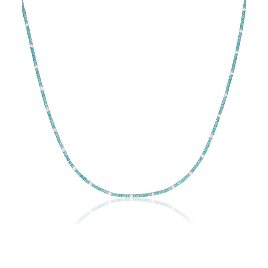 Turquoise and Diamonds Tennis Necklace Princess Jewelry Shop