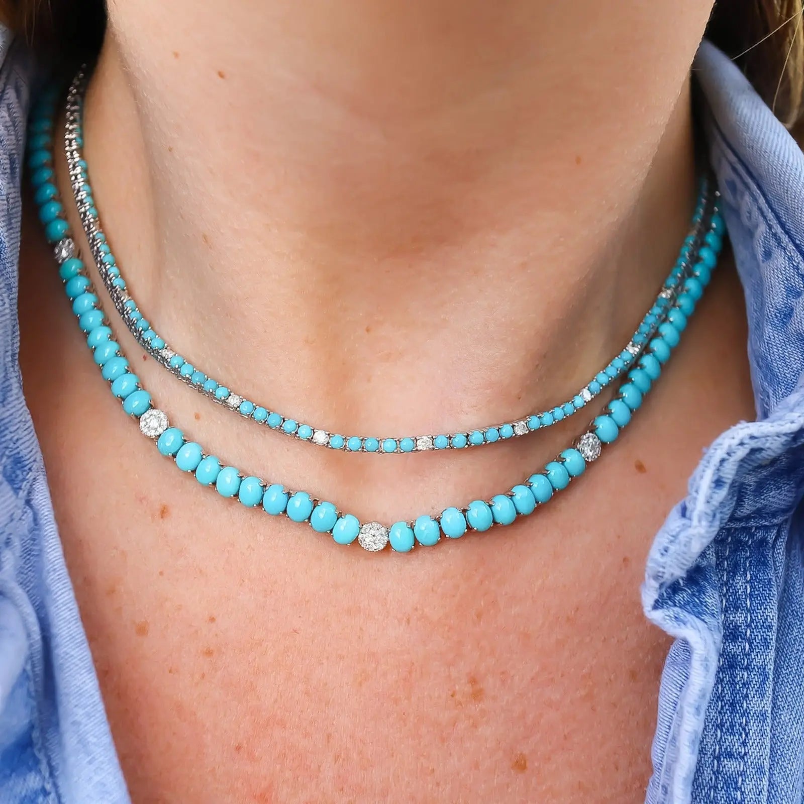 Turquoise and Diamonds Tennis Necklace Princess Jewelry Shop