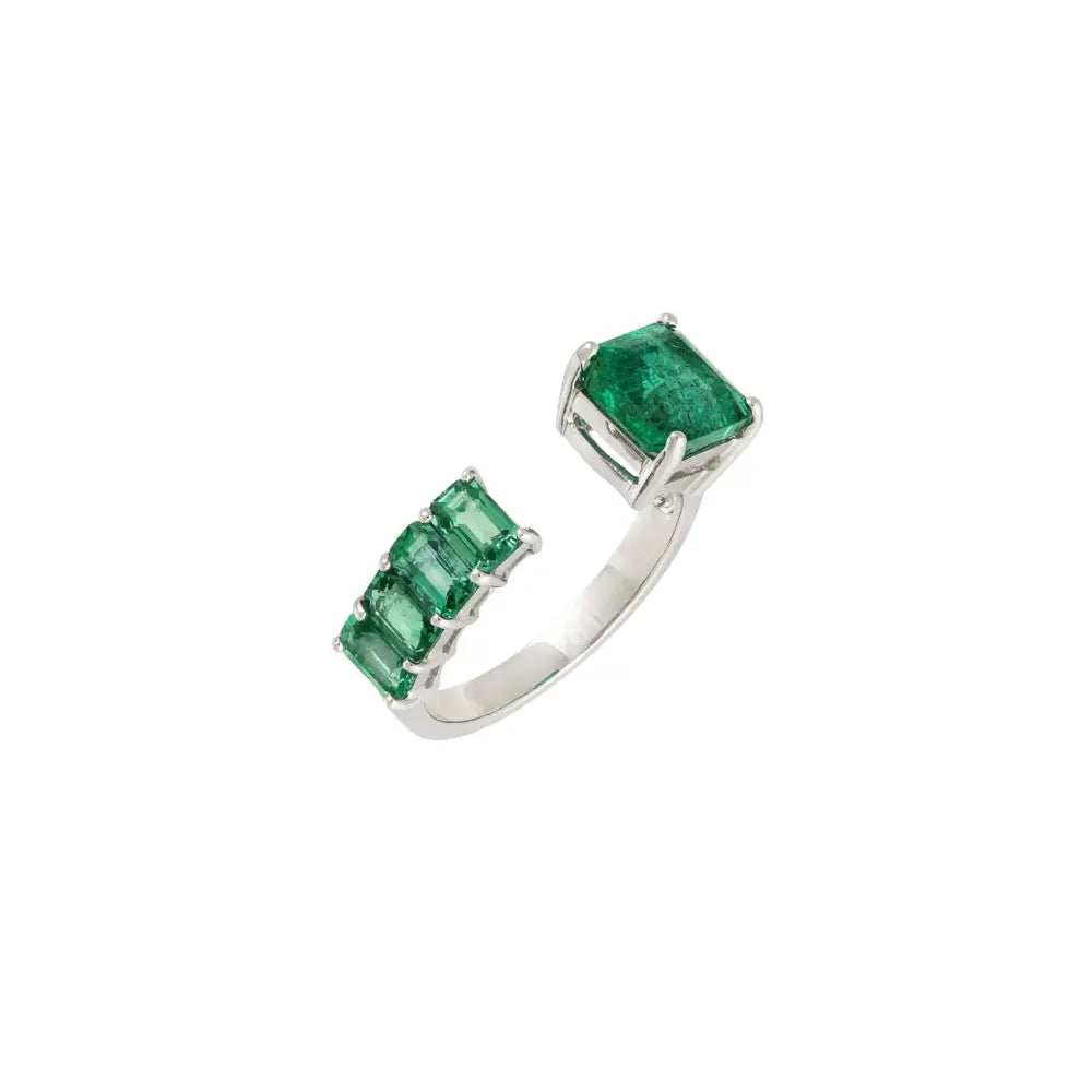   White Gold Open Emerald Ring Princess Jewelry Shop