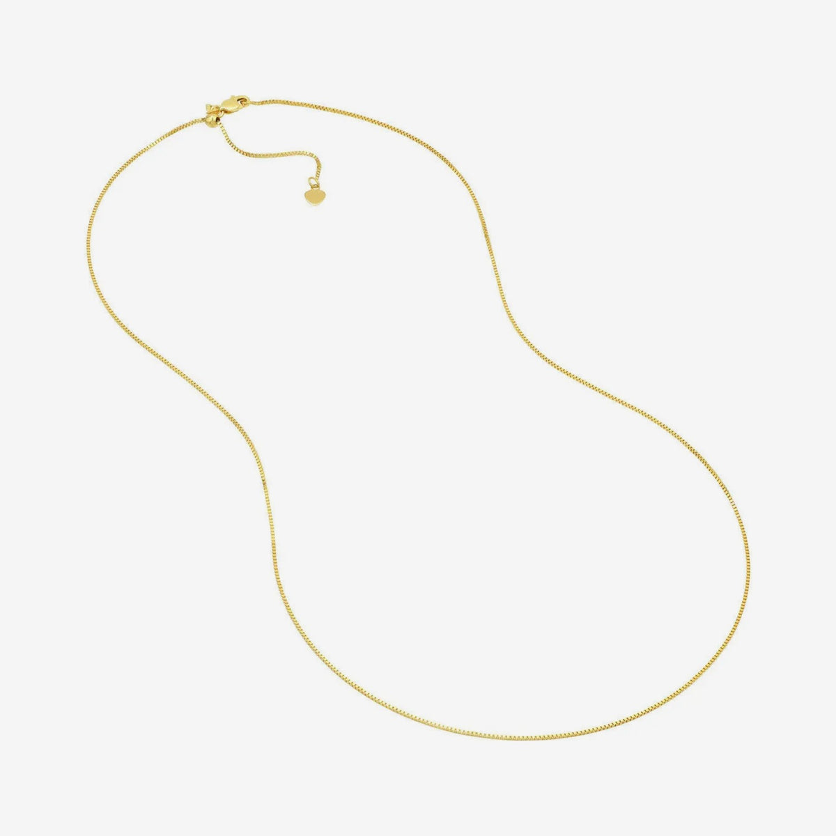 Adjustable Box Chain Necklace in 14K Yellow Gold, laid flat | JJ Jewelry Miami