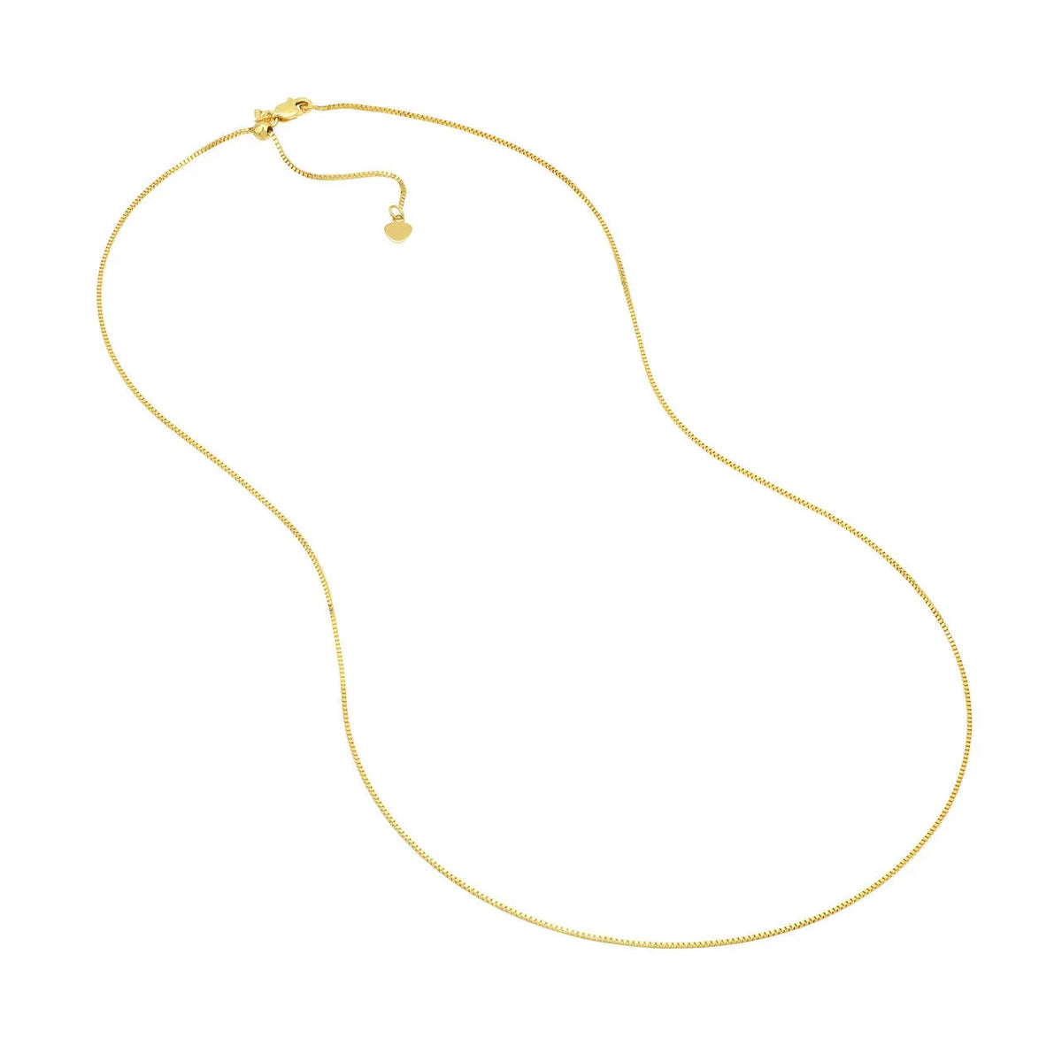 Adjustable Box Chain Necklace in 14K Yellow Gold, laid flat | JJ Jewelry Miami