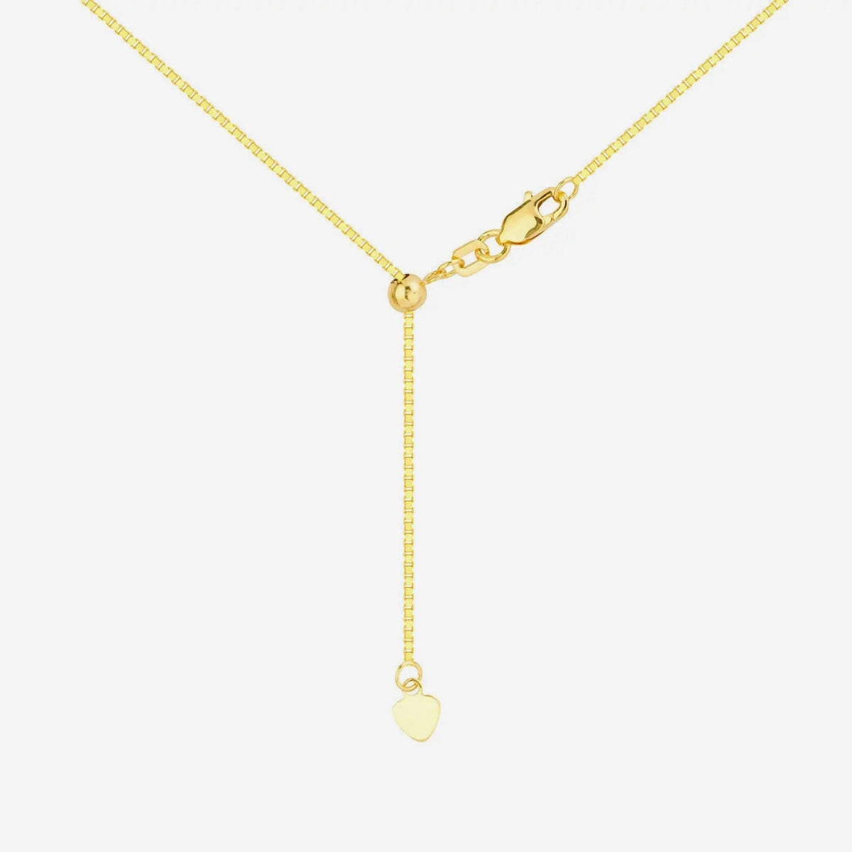 Adjustable Box Chain Necklace in 14K Yellow Gold, sliding bead detail | JJ Jewelry Miami