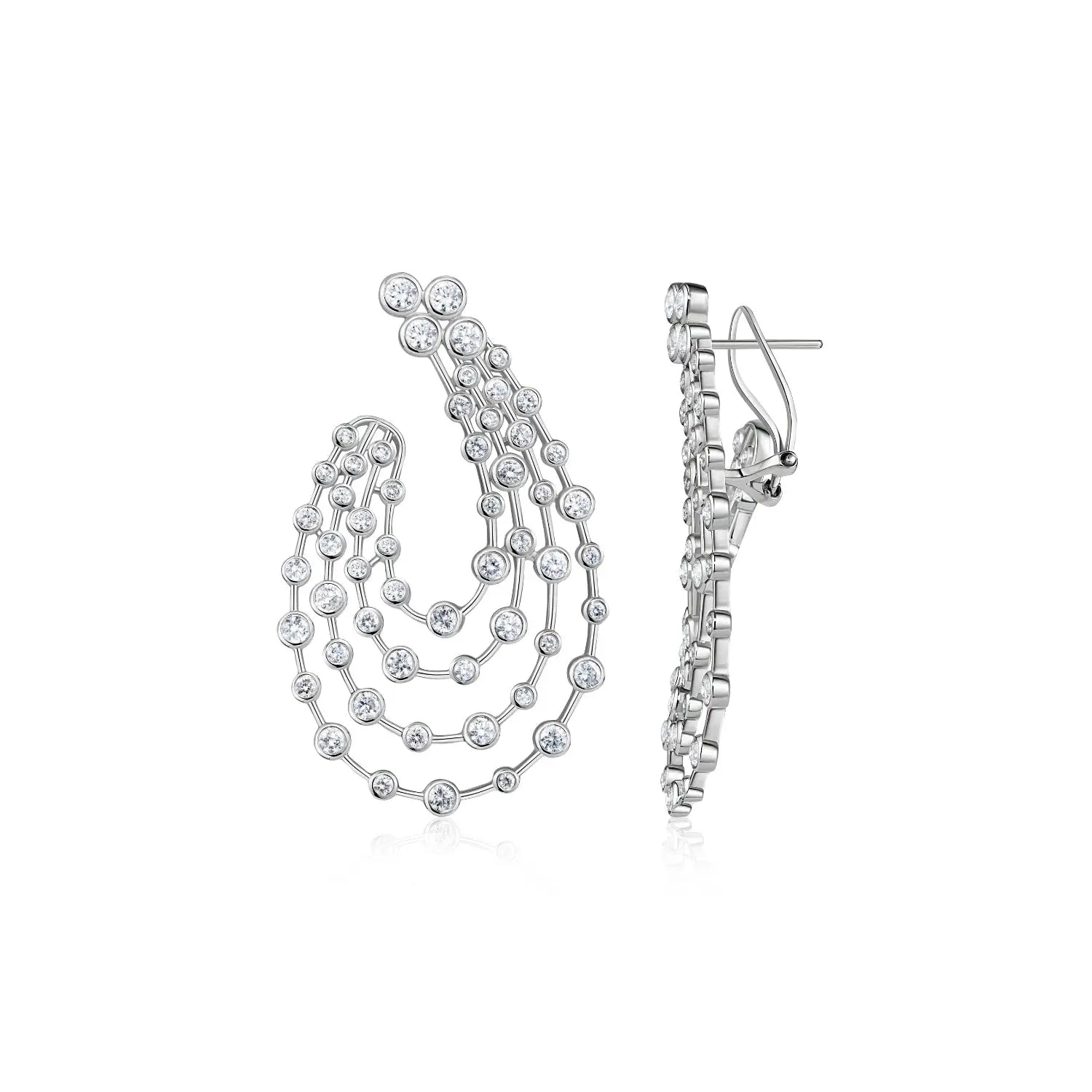Bezel garland diamond earrings in 18K white gold by JJ Jewelry