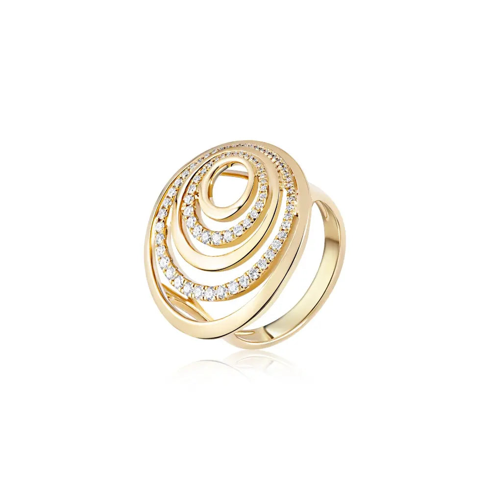 Bold spiral diamond ring in 18K yellow gold by JJ Jewelry