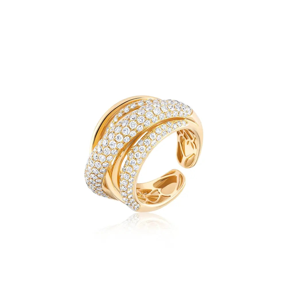 Crossover diamond ring in 18K yellow gold by JJ Jewelry