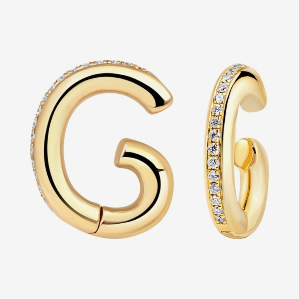 Diamond Circle Ear Cuff in 18K Yellow Gold, gray background | JJ Jewelry Miami