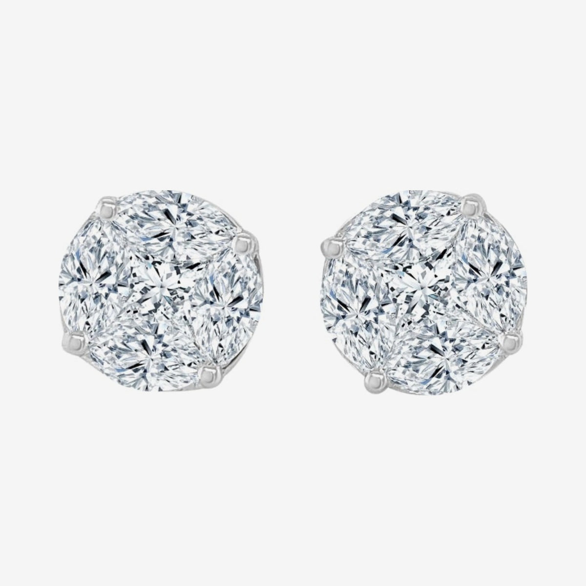 Diamond Miracle Mosaic Stud Earrings in 18K White Gold, gray background | JJ Jewelry Miami