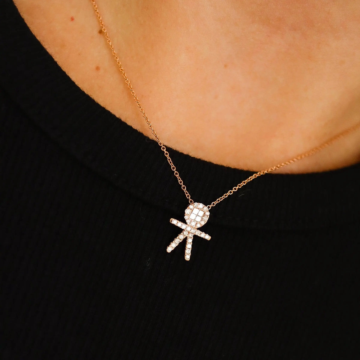 Diamond Pavé Boy Pendant Necklace in 18K Gold, view 1 | JJ Jewelry Miami