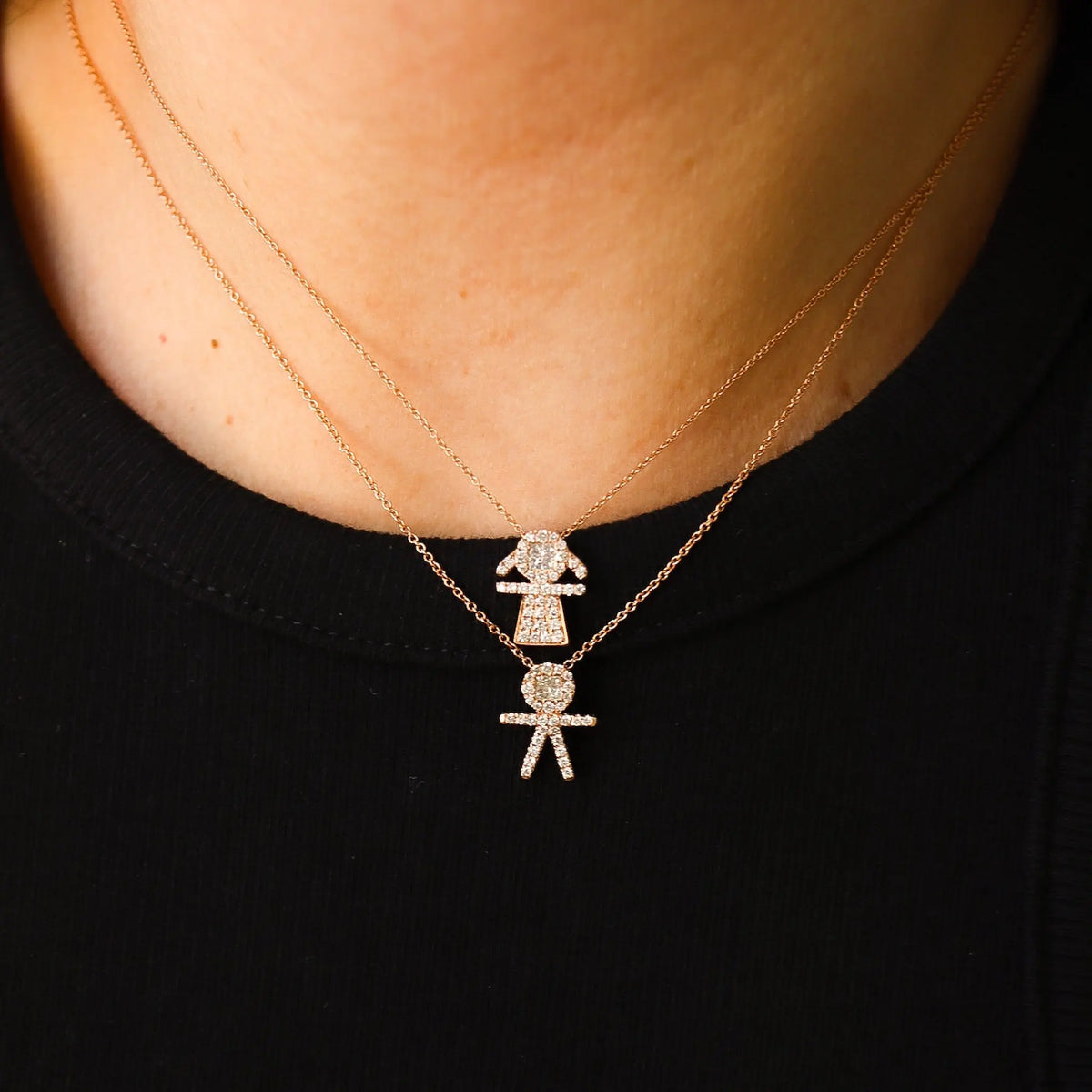 Diamond Pavé Boy Pendant Necklace in 18K Gold, view 2 | JJ Jewelry Miami