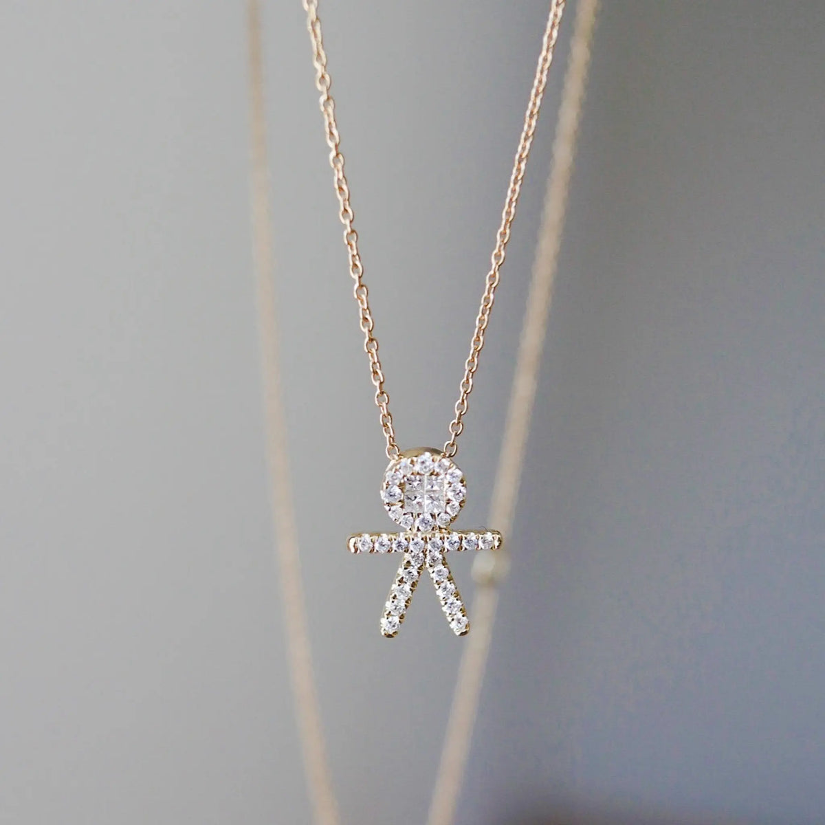 Diamond Pavé Boy Pendant Necklace in 18K Gold, view 3 | JJ Jewelry Miami