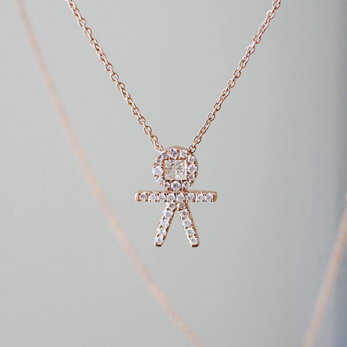 Diamond Pavé Boy Pendant Necklace in 18K Gold, view 4 | JJ Jewelry Miami