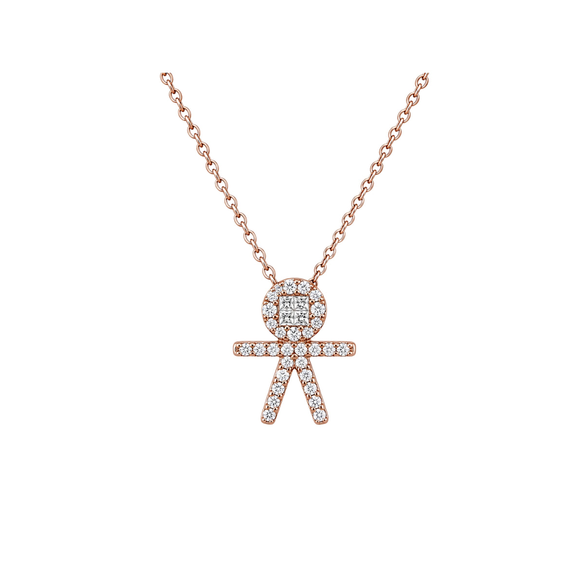 Diamond Pavé Boy Pendant Necklace in 18K Rose Gold | JJ Jewelry Miami