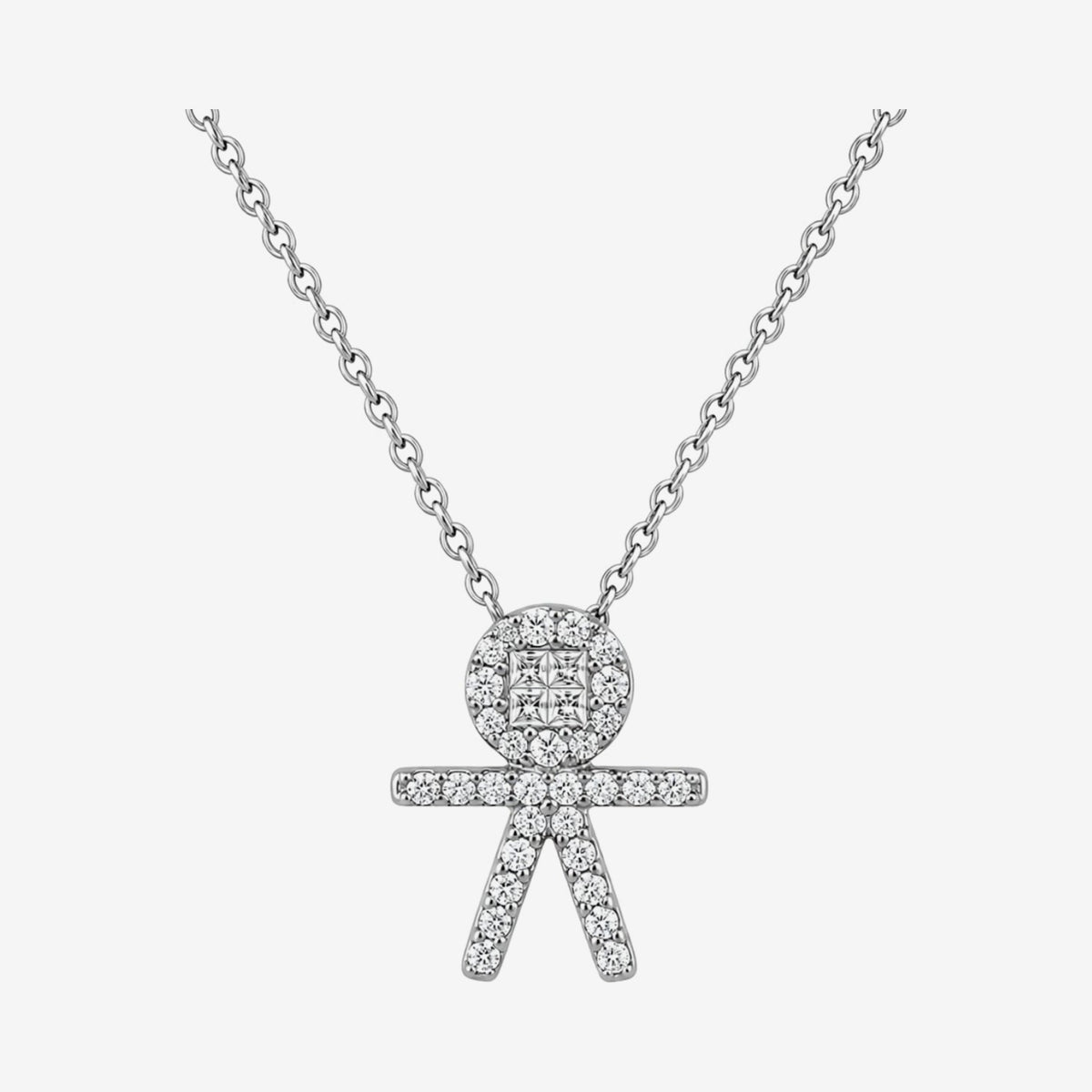 Diamond Pavé Boy Pendant Necklace in 18K White Gold, gray background | JJ Jewelry Miami