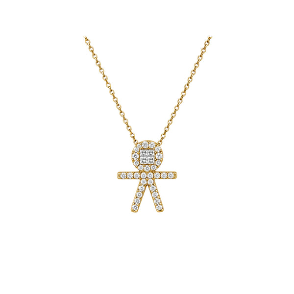 Diamond Pavé Boy Pendant Necklace in 18K Yellow Gold | JJ Jewelry Miami