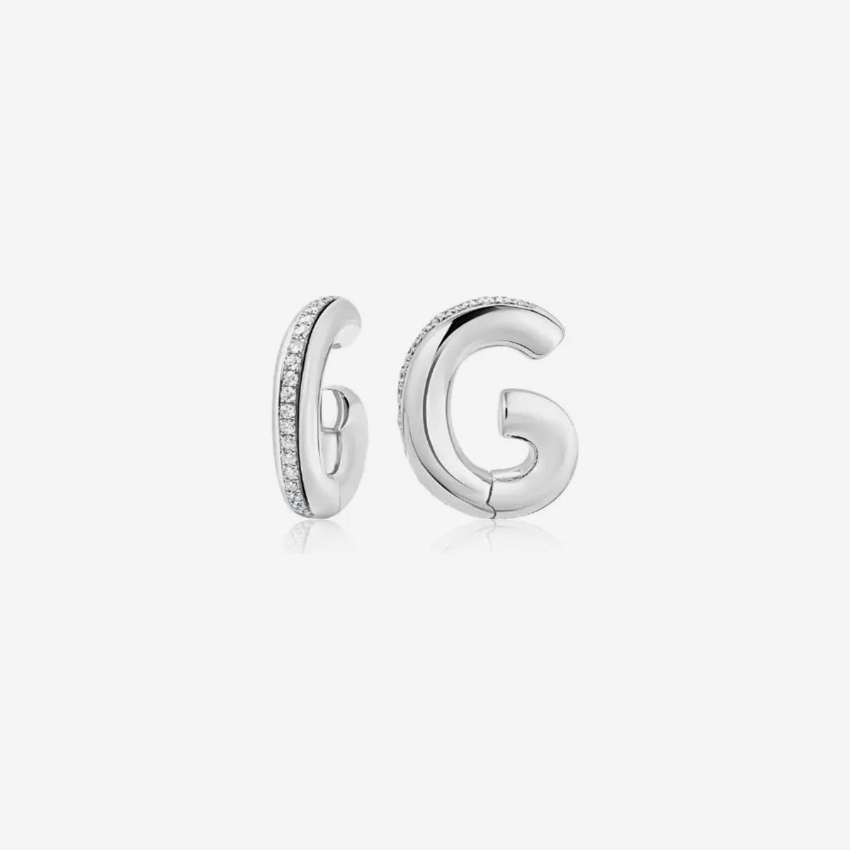Diamond Pavé Curve Ear Cuff in 18K White Gold | JJ Jewelry Miami