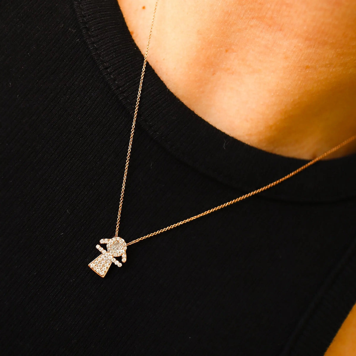 Diamond Pavé Girl Silhouette Pendant Necklace in 18K Gold, view 1 | JJ Jewelry Miami