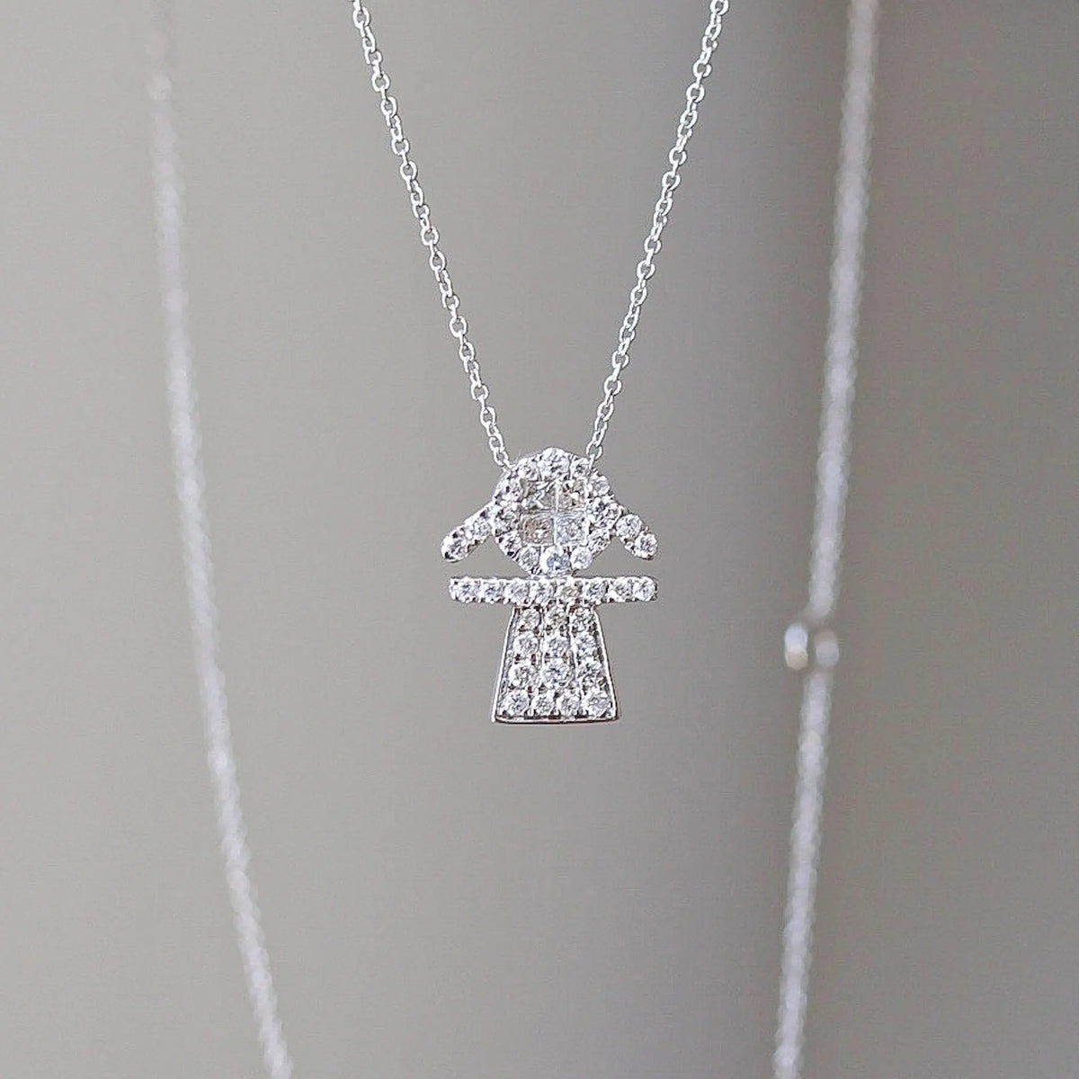 Diamond Pavé Girl Silhouette Pendant Necklace in 18K Gold, view 3 | JJ Jewelry Miami