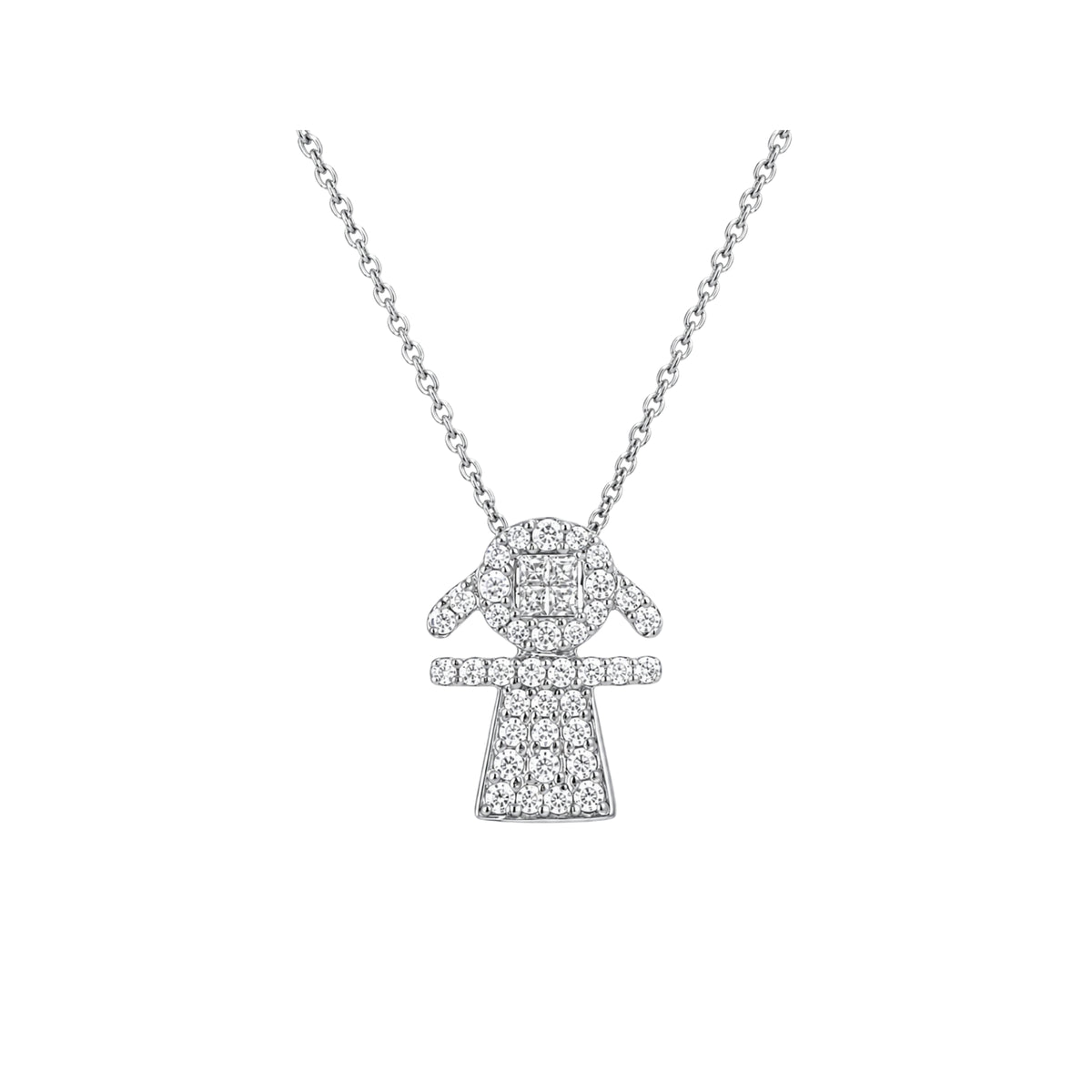Diamond Pavé Girl Silhouette Pendant Necklace in 18K White Gold | JJ Jewelry Miami
