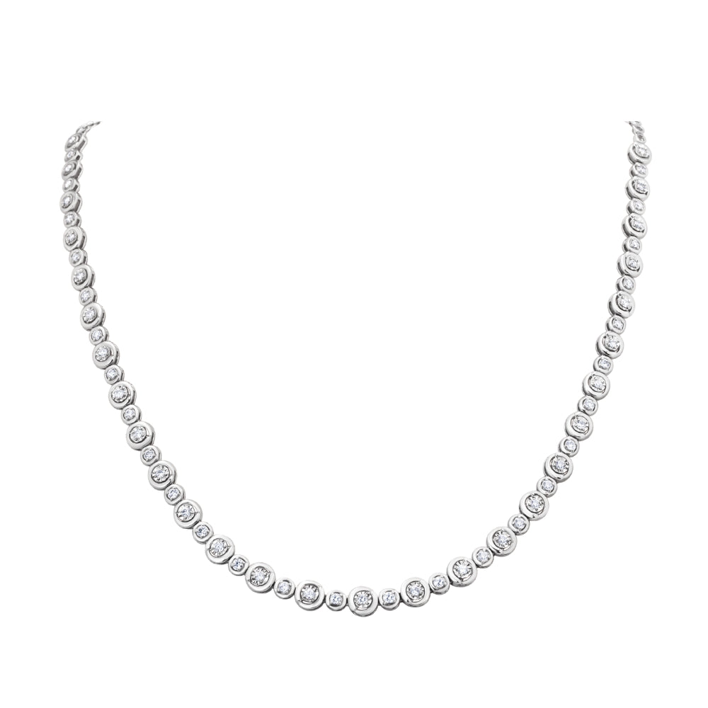 Diamond scalloped bezel necklace in 14K gold by JJ Jewelry