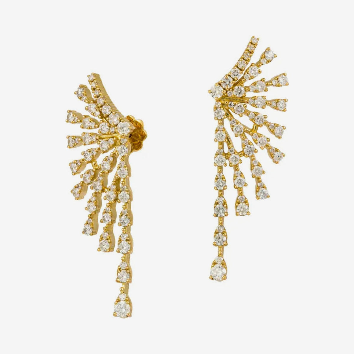 Diamond Splash Earrings in 18K Yellow Gold, gray background | JJ Jewelry Miami