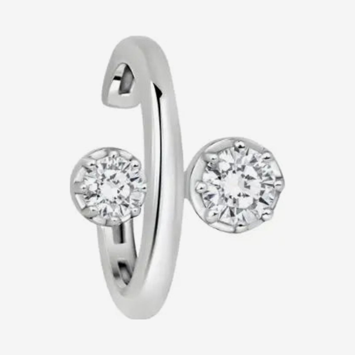 Double Diamond Ear Cuff in 18K White Gold, gray background | JJ Jewelry Miami