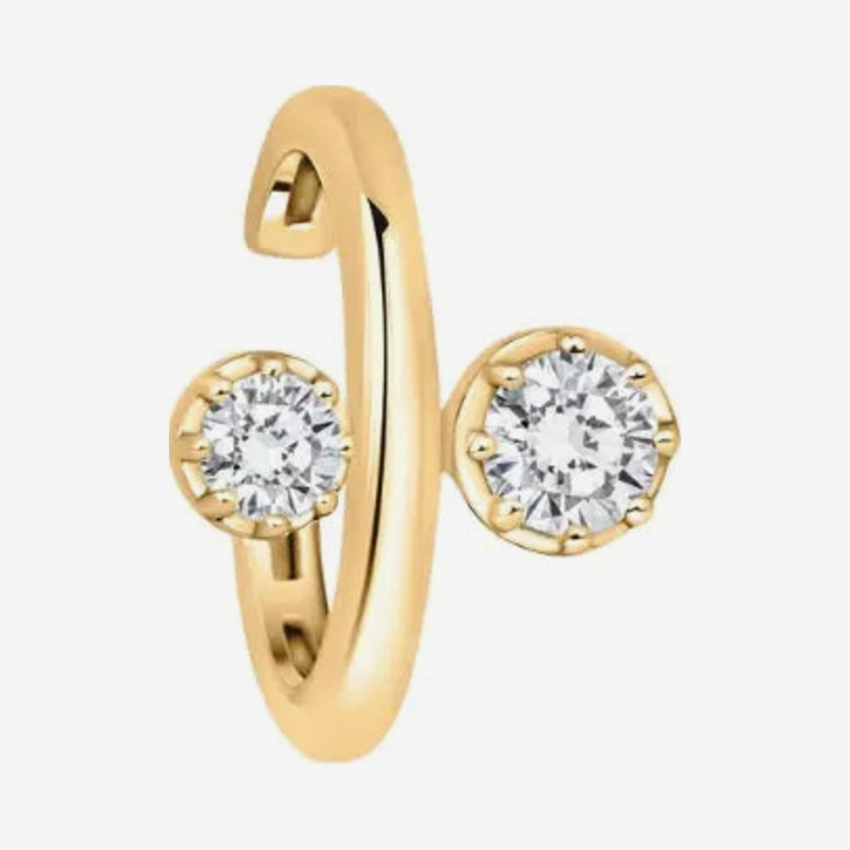 Double Diamond Ear Cuff in 18K Yellow Gold, gray background | JJ Jewelry Miami