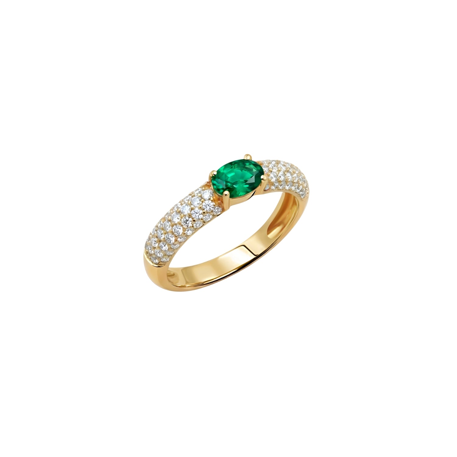 Oval emerald and diamond ring in 18K gold – JJ Jewelry Miami
