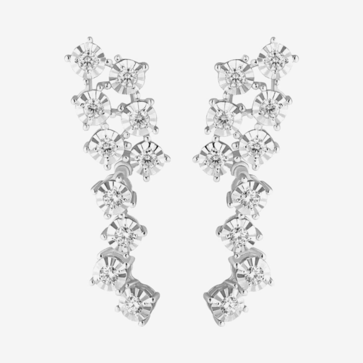 Fireworks Diamond Drop Earrings in 18K White Gold, gray background | JJ Jewelry Miami