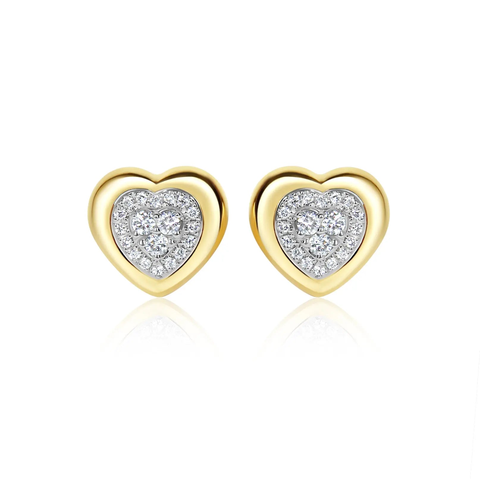 Framed diamond stud earrings in 18K yellow gold by JJ Jewelry