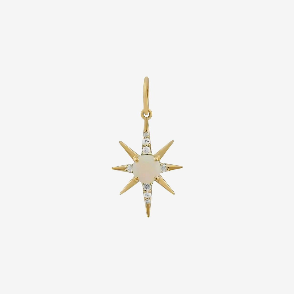 Gemstone Starburst Pendant in 14K Yellow Gold, Opal, gray background | JJ Jewelry Miami