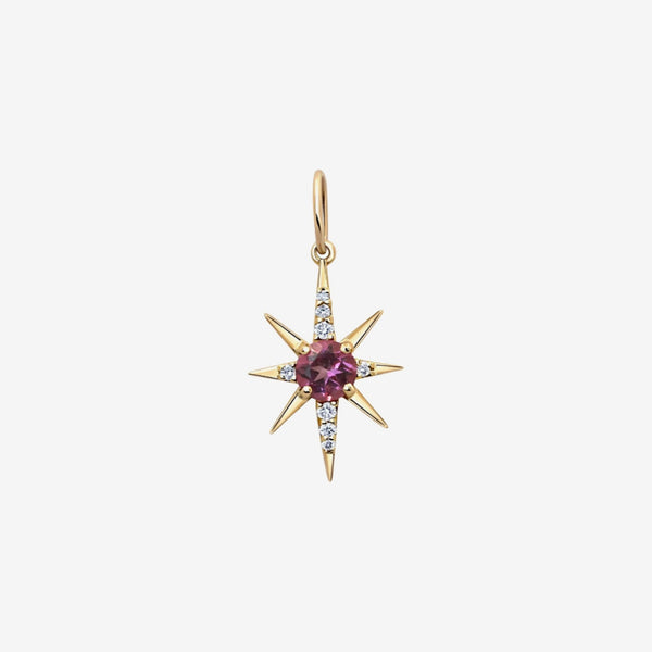 Gemstone Starburst Pendant in 14K Yellow Gold, Pink Topaz, gray background | JJ Jewelry Miami