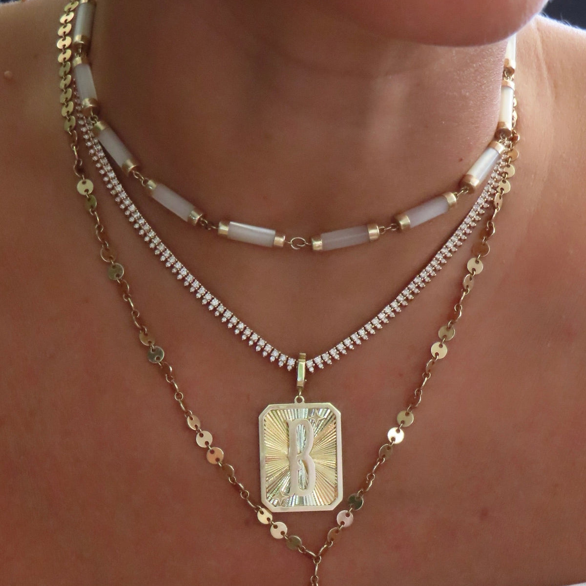 Geometric Cylinder Gemstone Necklace in 14K Yellow Gold, view 4 | JJ Jewelry Miami