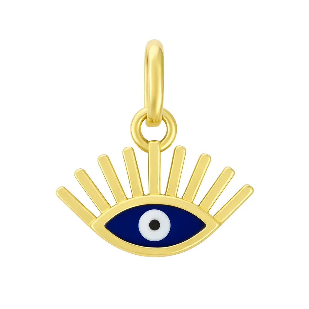 Greek eye pendant with blue and white enamel in 14K yellow gold by JJ Jewelry